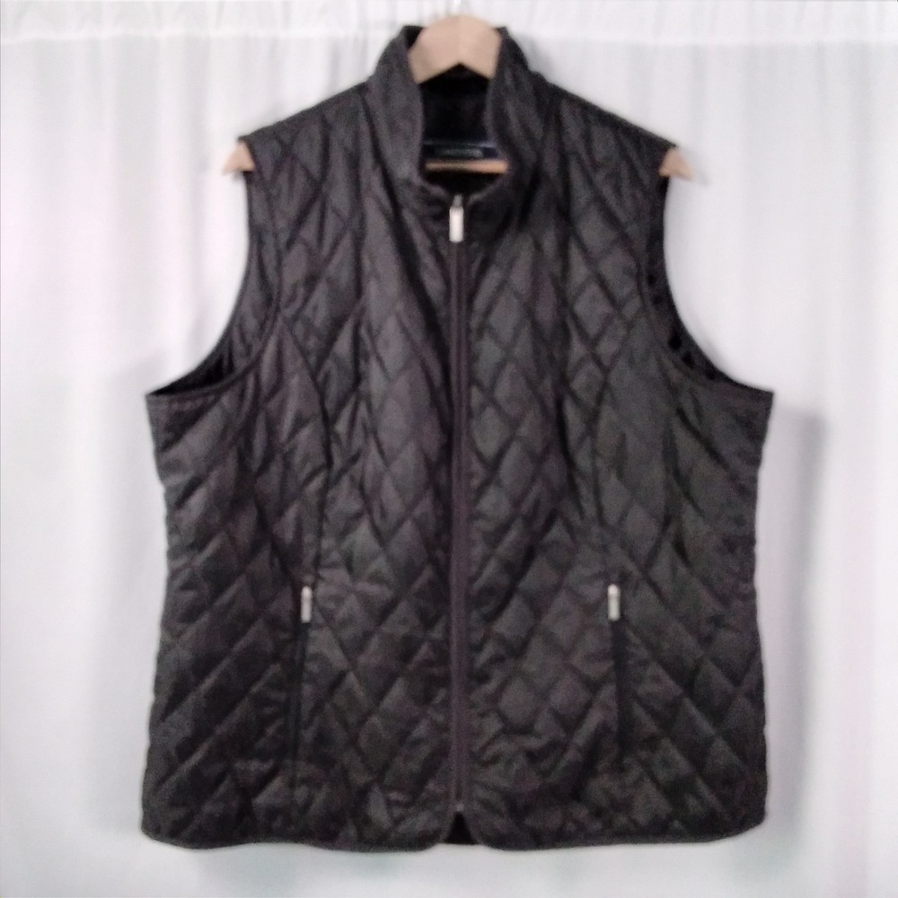 Lands' End Womens 2X Quilted Primaloft Full Zip Vest Sleeveless Pockets Black